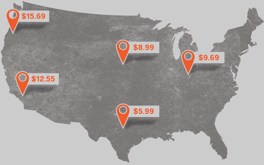 Map of USA with multi-location shipping rates
